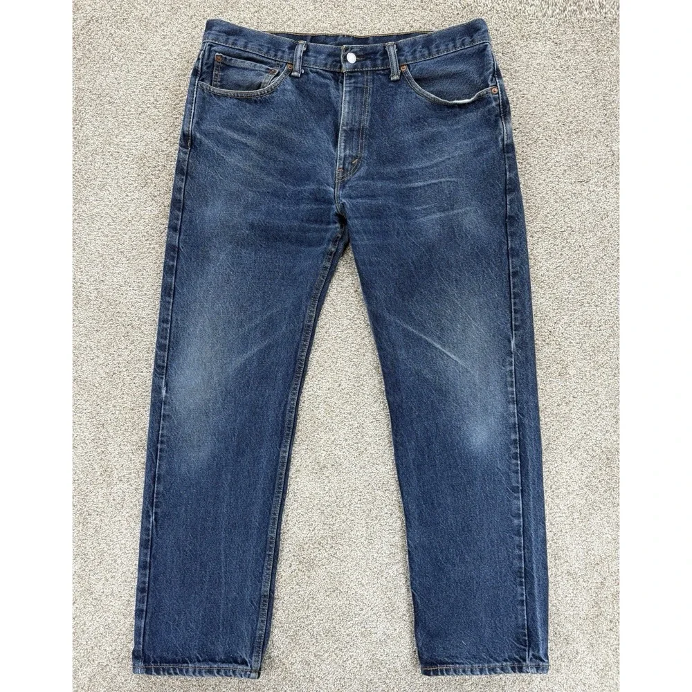 Levis 505 Jeans Mens 36x31* Blue Regular Straight Whiskered Faded Work Wear Wash